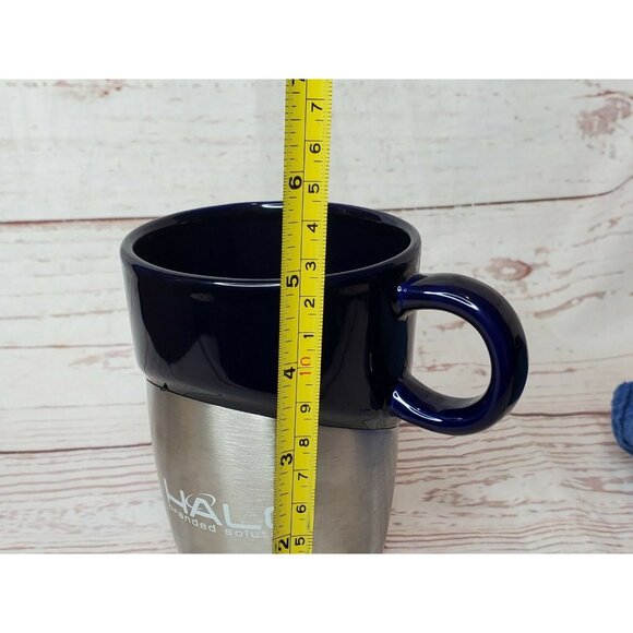 Rare Halo Branded Solutions Leeds ASI Silver Metal Half Glass Blue Mug 66887 - Picture 9 of 11